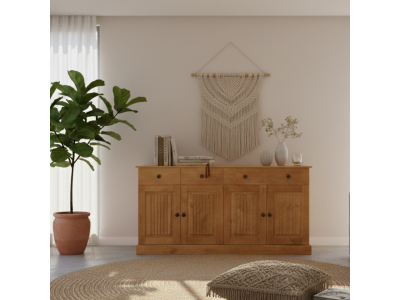 Balcão buffet aparador de madeira em cera com 4 portas e 2 gavetas | Coleção Mille